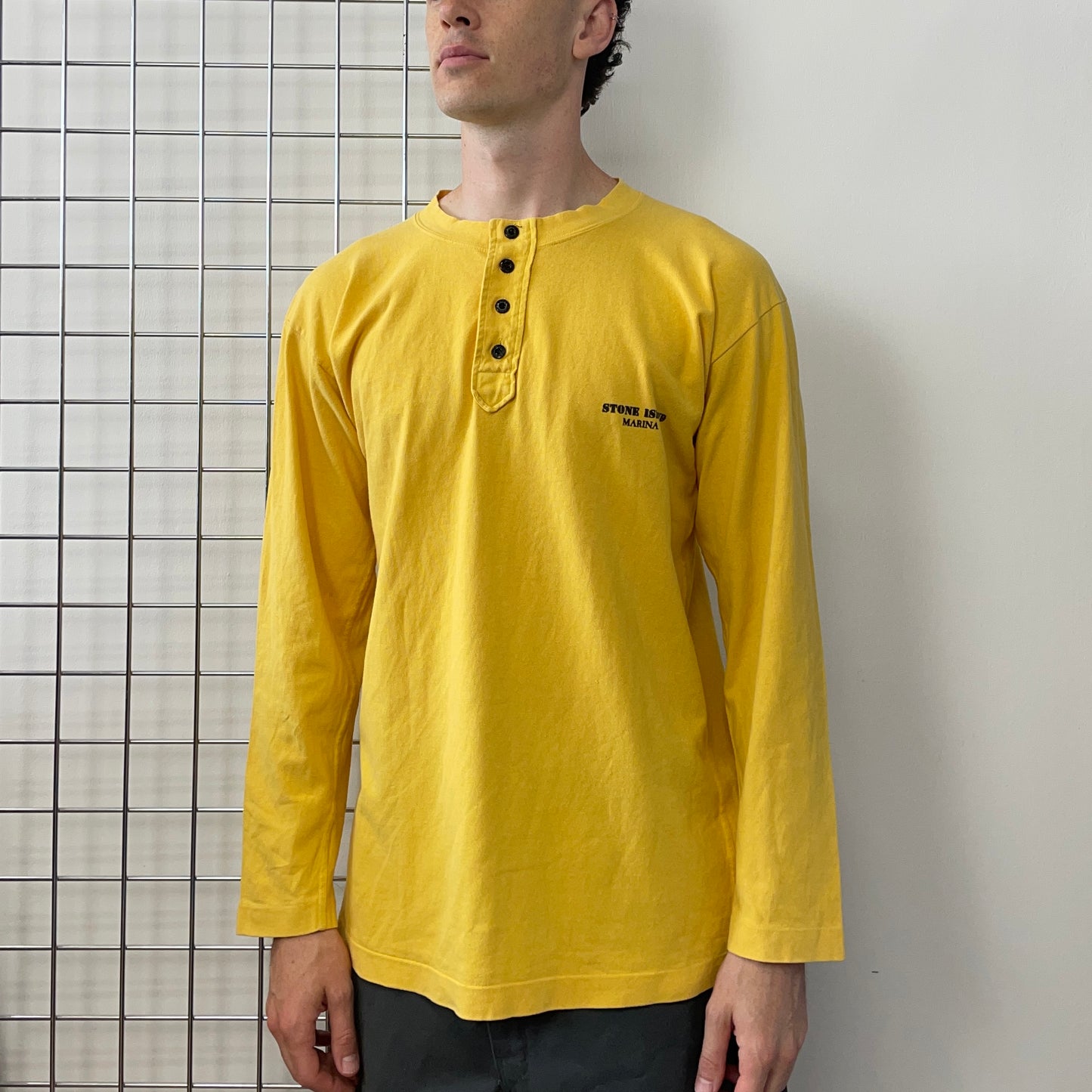 Stone Island Marina Yellow 80s Henley Long Sleeve T-Shirt