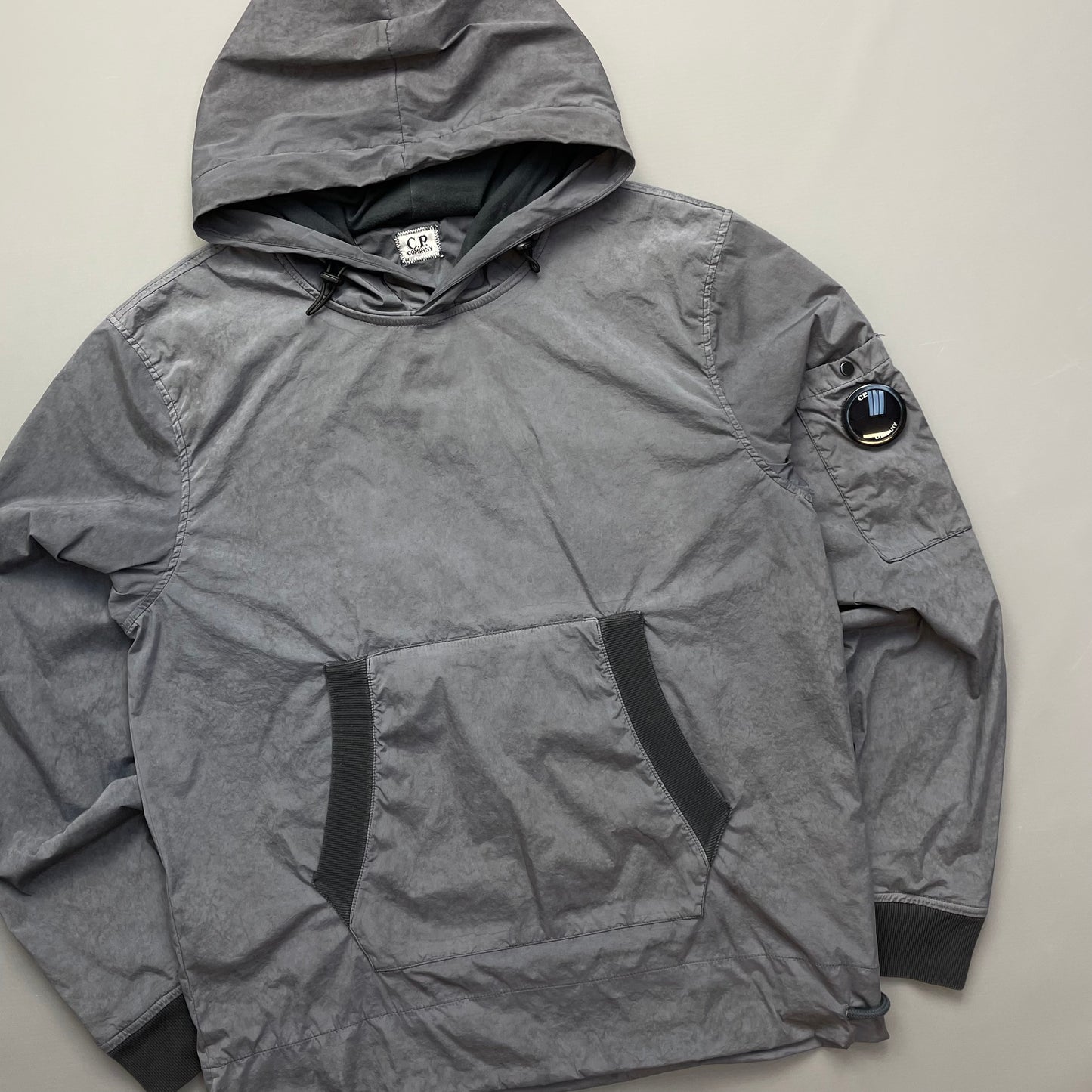 C.P. Company Grey Nylon Hooded Lined Pullover Windbreaker Jacket