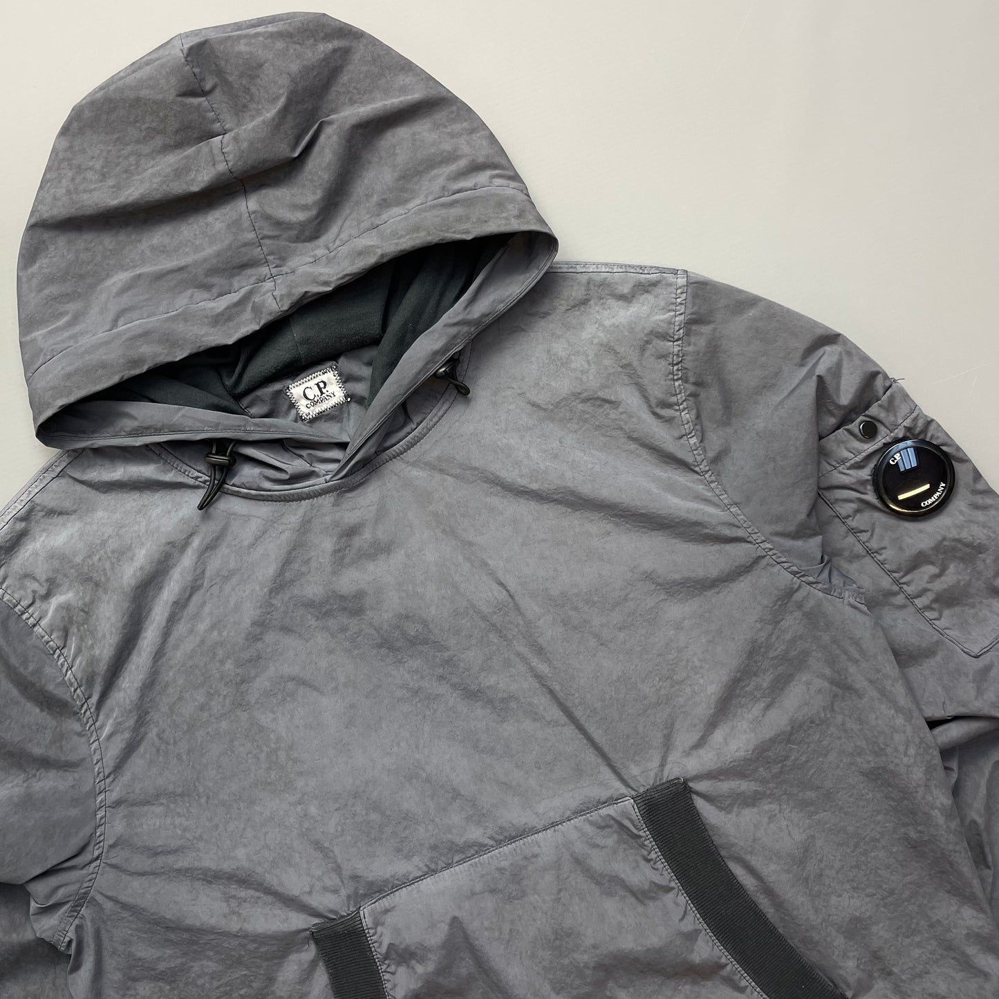 C.P. Company Grey Nylon Hooded Lined Pullover Windbreaker Jacket