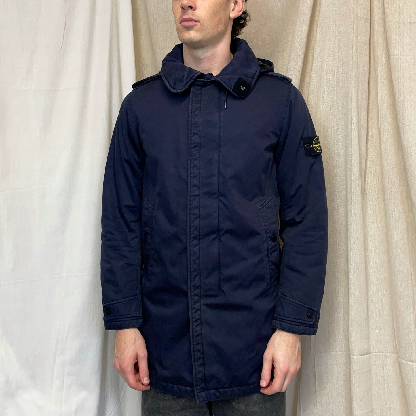 Stone Island Navy AW11 Raso-R Concealed Hood Quilt-Lined Overcoat