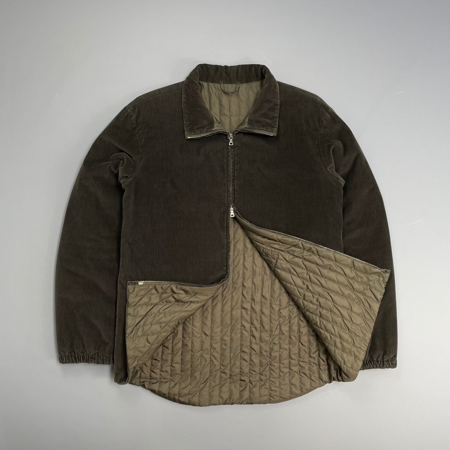 Prada Sport Brown 00s Padded Quilt-Lined Corduroy Jacket