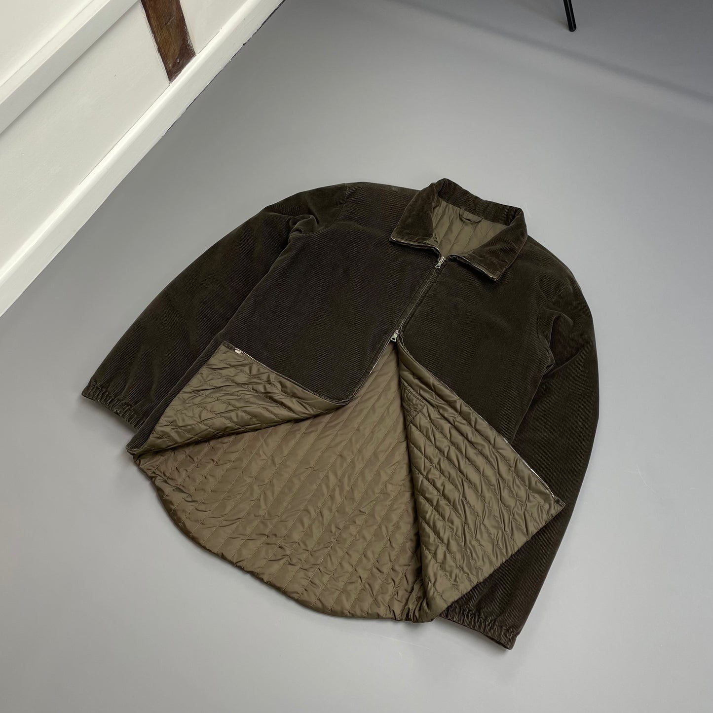 Prada Sport Brown 00s Padded Quilt-Lined Corduroy Jacket