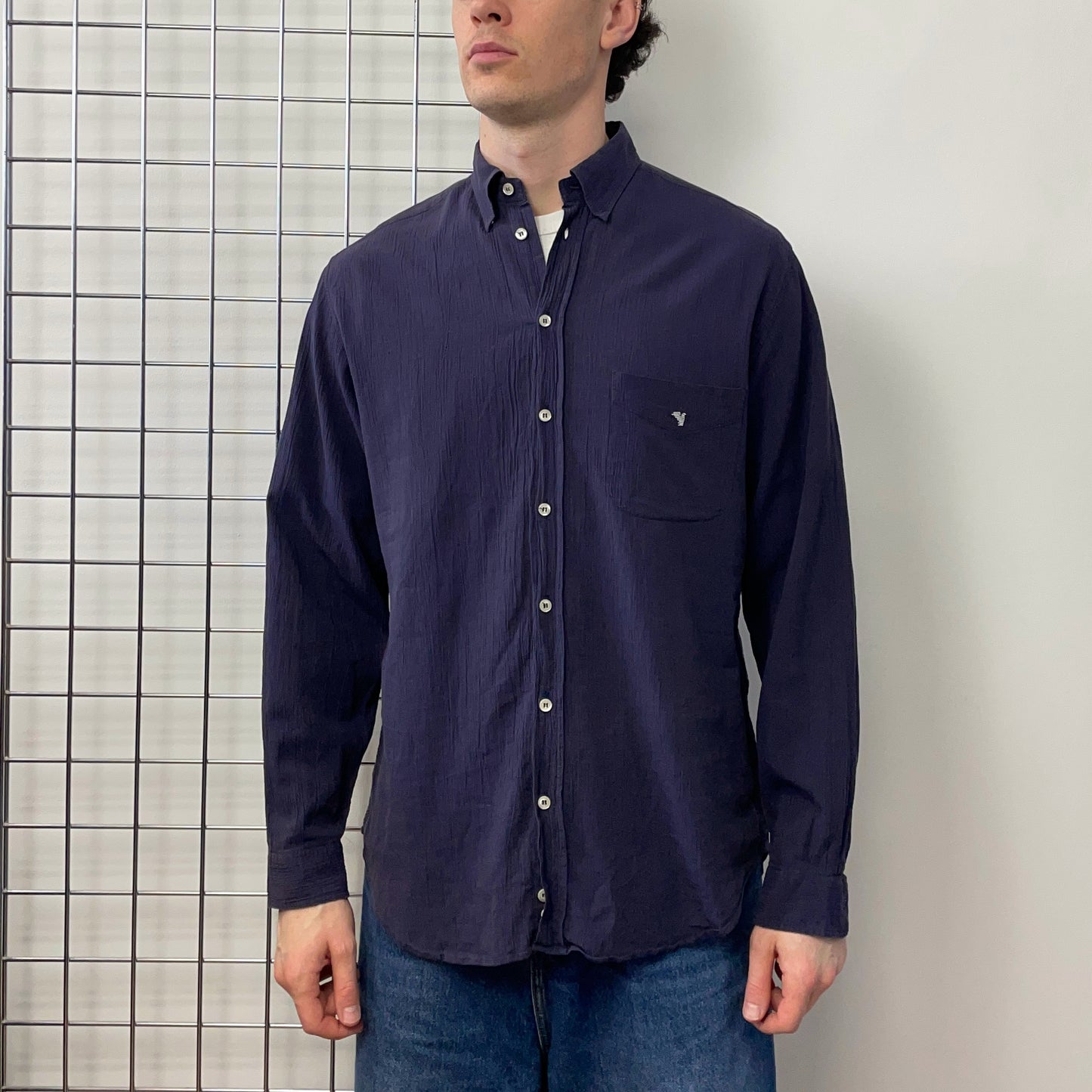 Emporio Armani Navy Purple 80s Classi Half Eagle Shirt