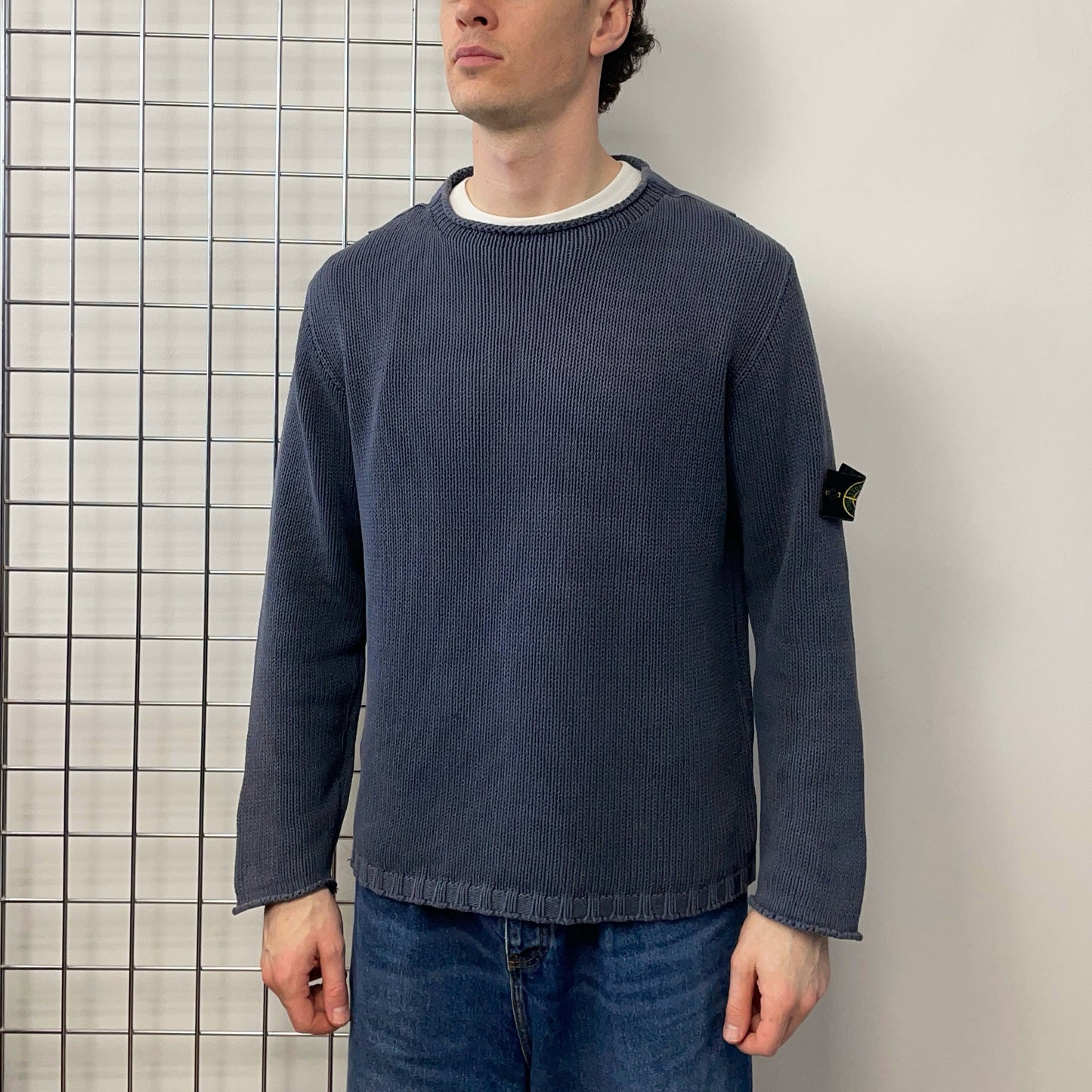 Stone Island Grey SS02 Shoulder Seam Heavyweight Knit Jumper