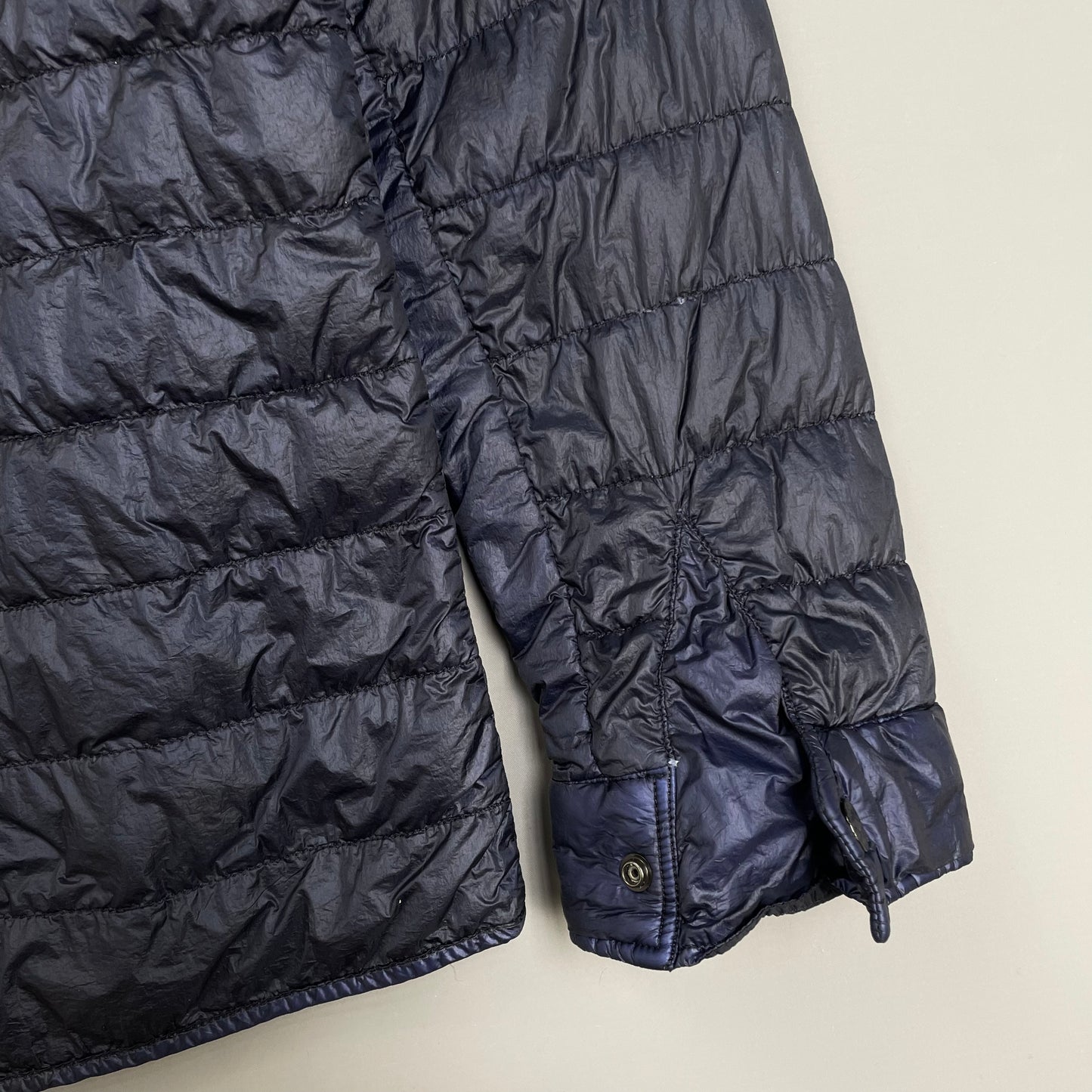 Stone Island Navy Blue SS16 Two-Tone Down Lightweight Puffer Overshirt Jacket