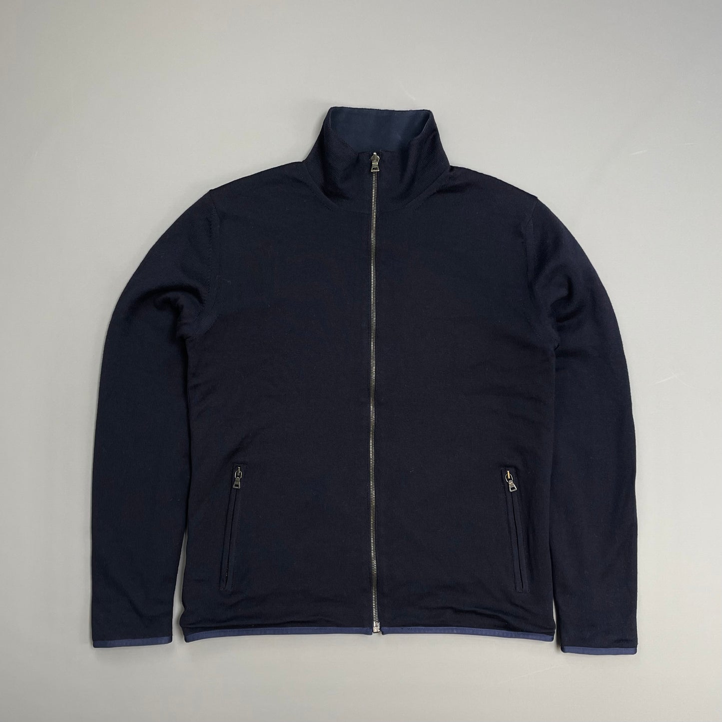 Prada Sport Navy Blue 2012 Reversible Fleece & Wool Knit Zip Cardigan Jacket