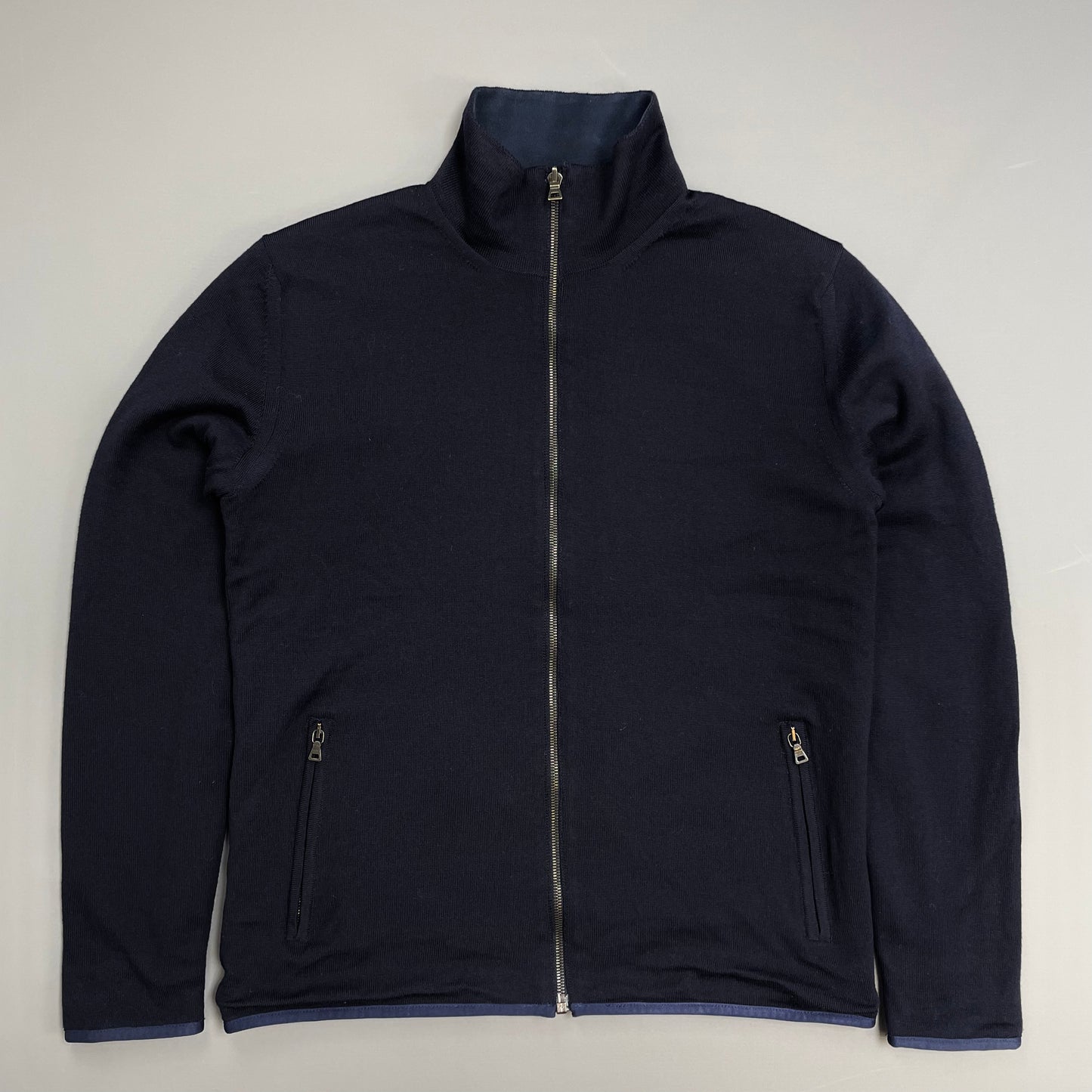 Prada Sport Navy Blue 2012 Reversible Fleece & Wool Knit Zip Cardigan Jacket