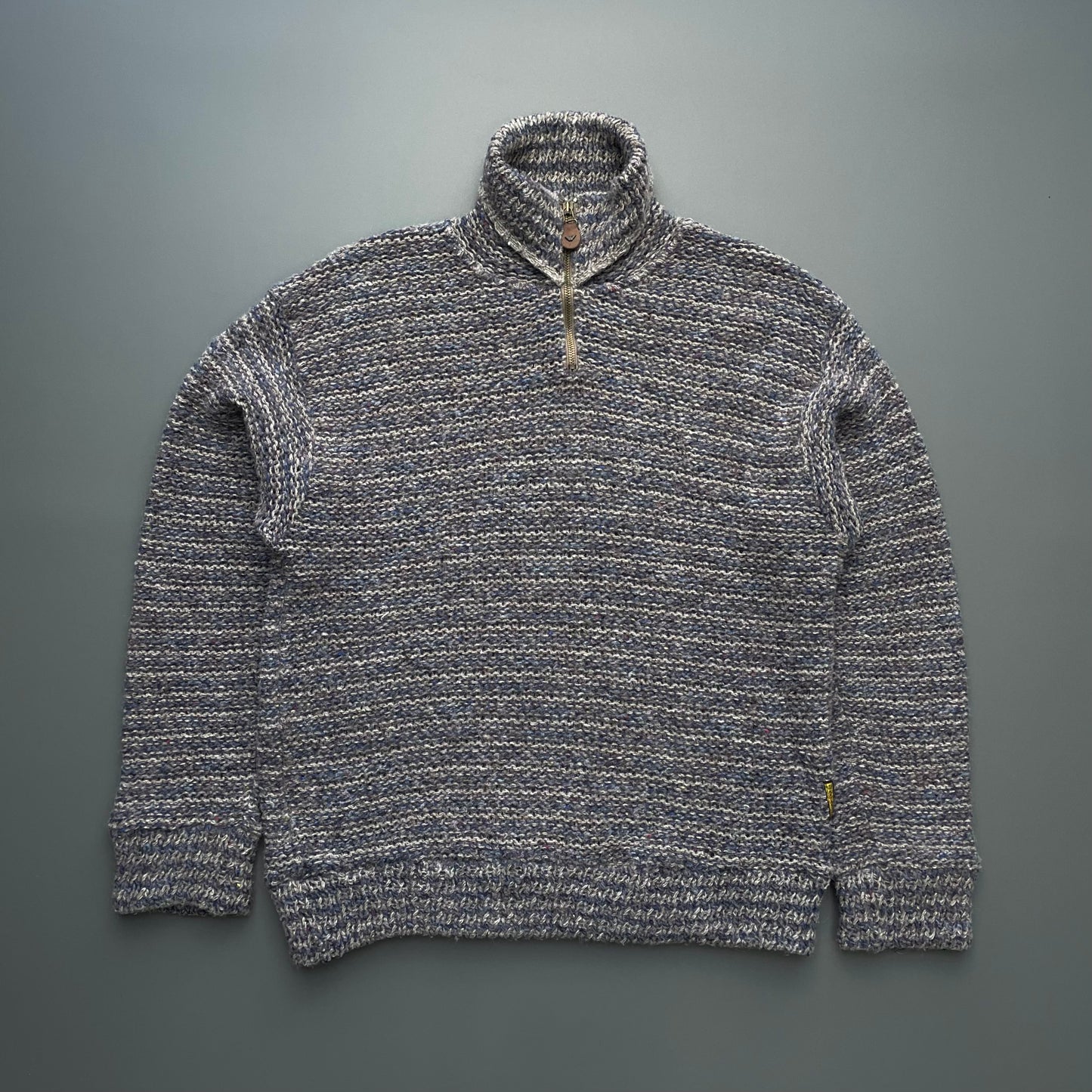 Armani Jeans Grey & Navy 90s Wool Knit Zip-Collar Jumper