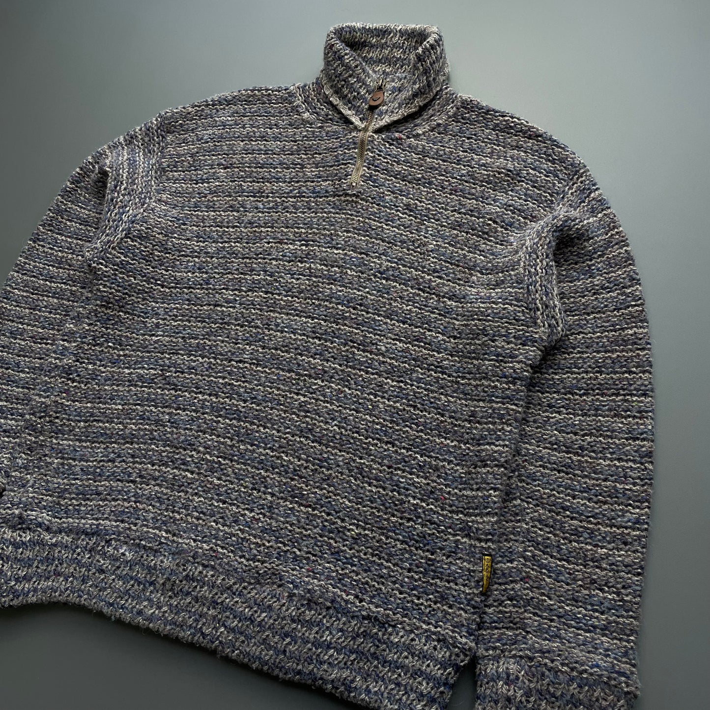 Armani Jeans Grey & Navy 90s Wool Knit Zip-Collar Jumper