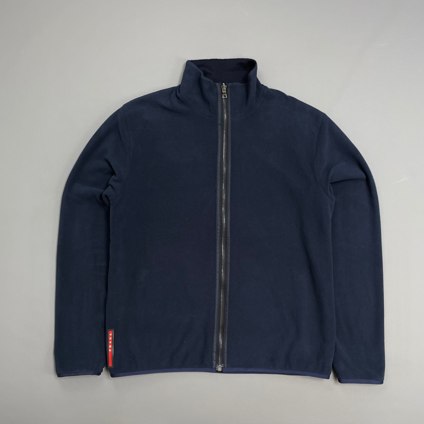 Prada Sport Navy Blue 2012 Reversible Fleece & Wool Knit Zip Cardigan Jacket