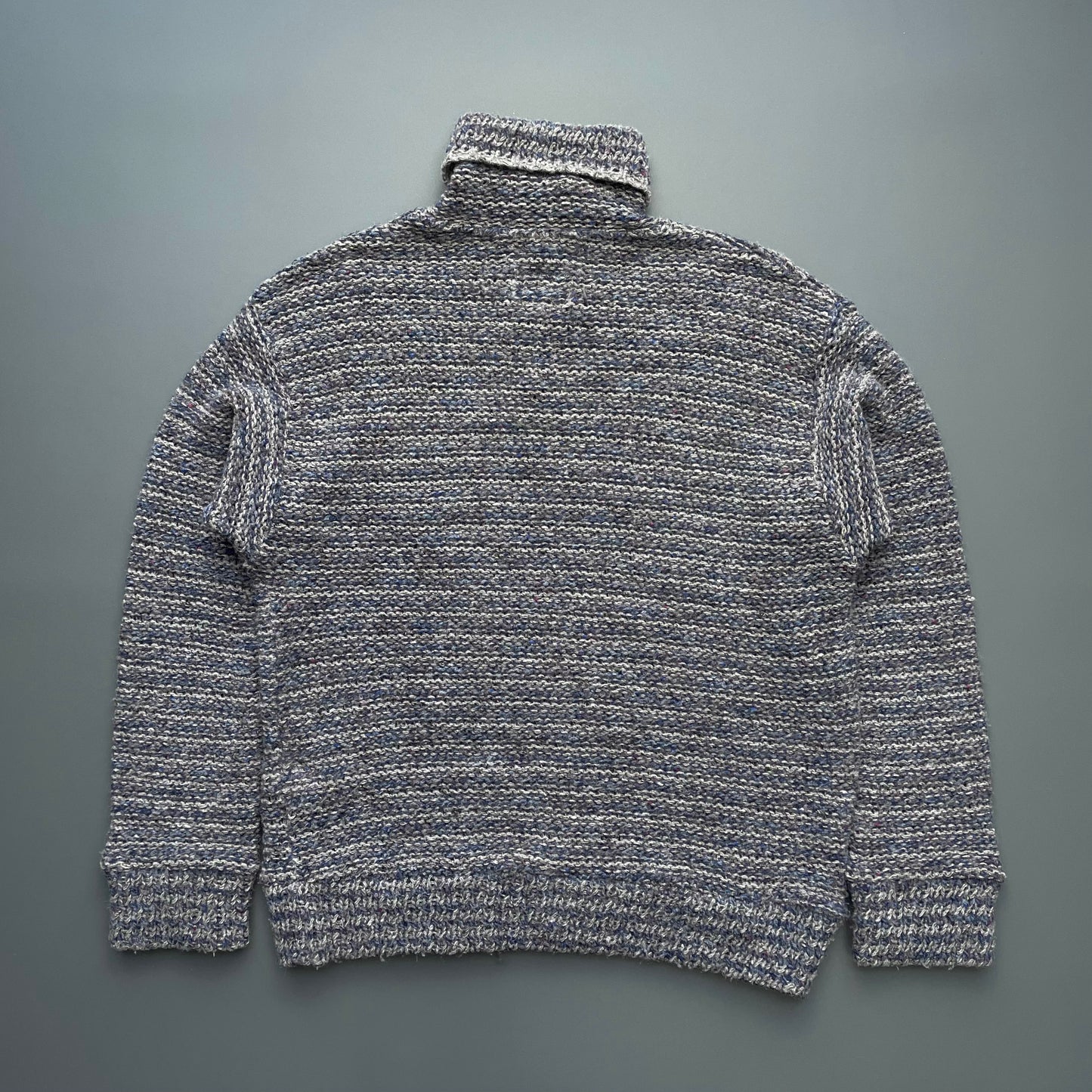Armani Jeans Grey & Navy 90s Wool Knit Zip-Collar Jumper
