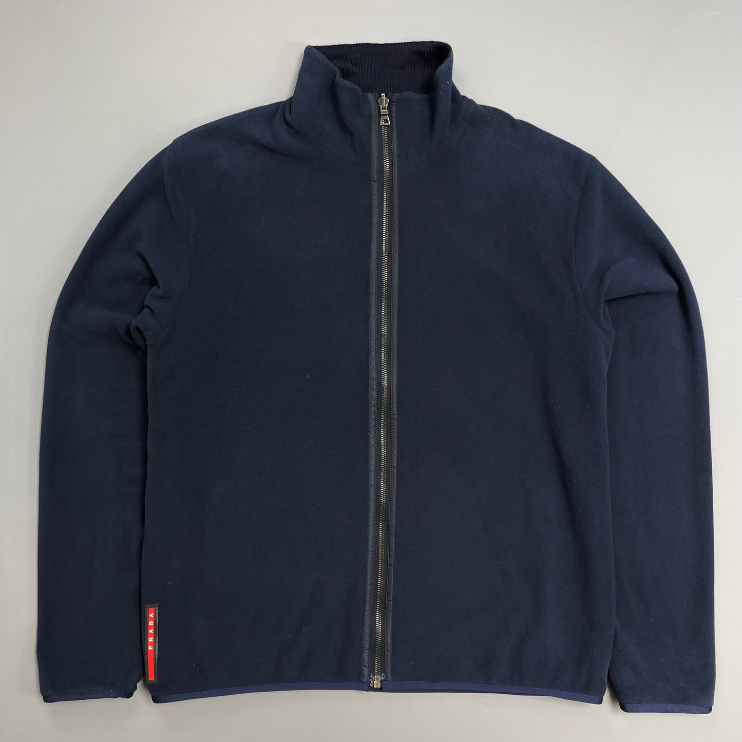 Prada Sport Navy Blue 2012 Reversible Fleece & Wool Knit Zip Cardigan Jacket