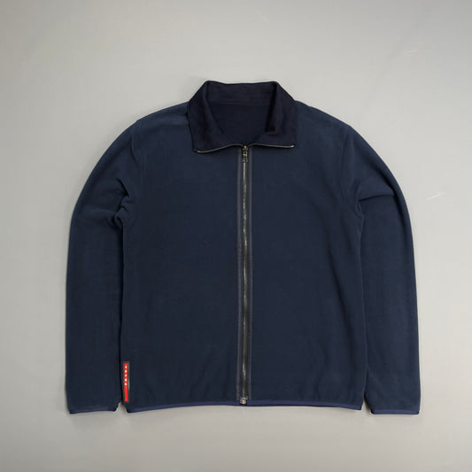 Prada Sport Navy Blue 2012 Reversible Fleece & Wool Knit Zip Cardigan Jacket