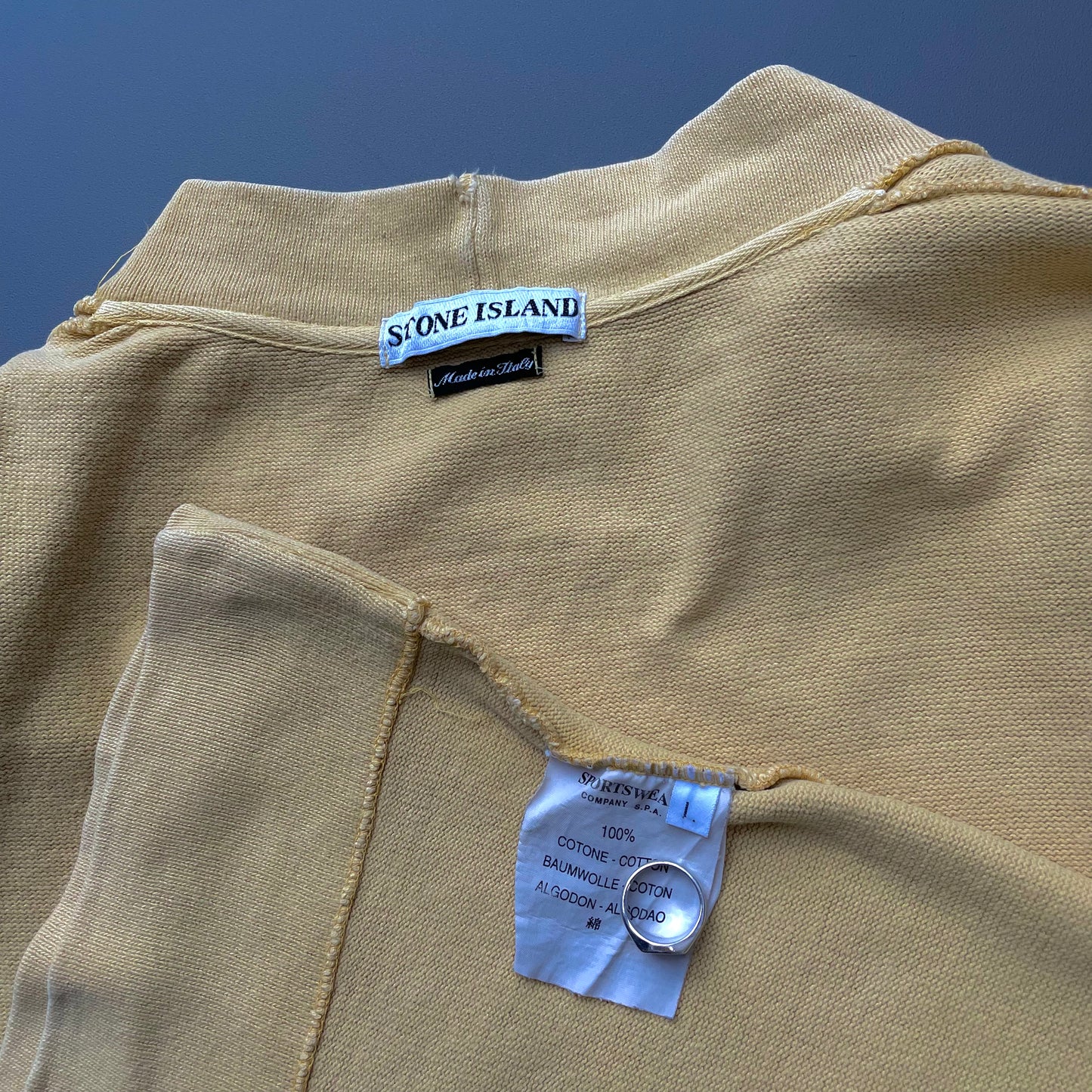 Stone Island Yellow AW97 High-Collar Green Edge Badge Jumper
