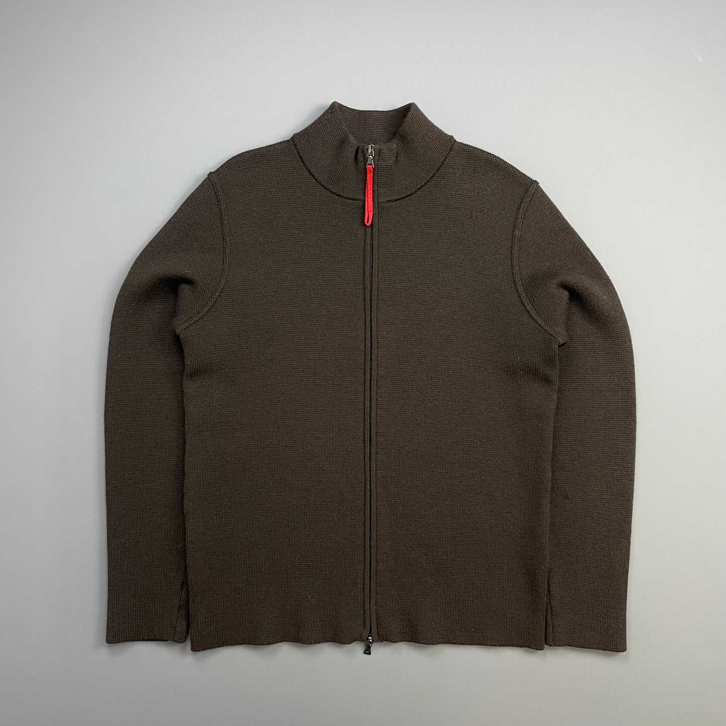 Prada Sport Khaki Brown 00s Zip-Through Wool Knit Cardigan Jacket