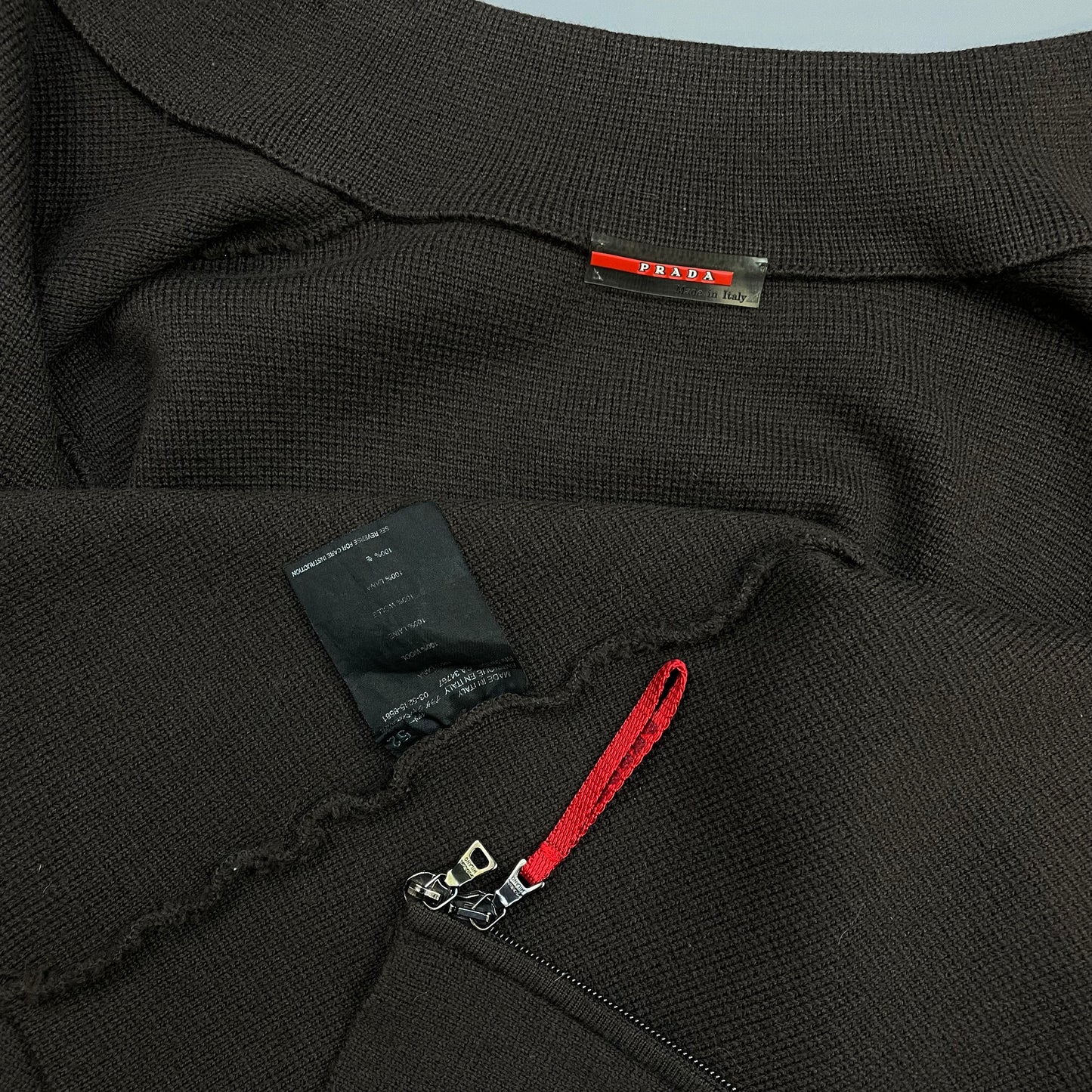 Prada Sport Khaki Brown 00s Zip-Through Wool Knit Cardigan Jacket