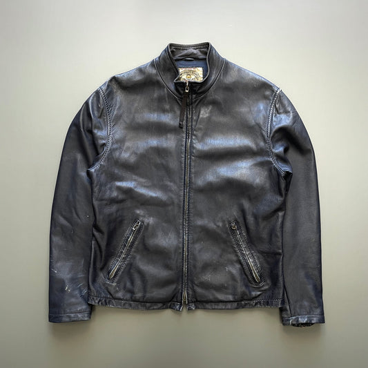 Armani Jeans Navy 90s Technical Leather Biker Jacket