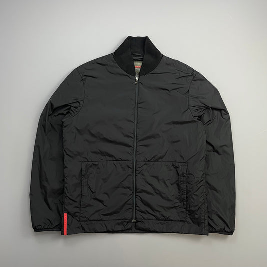 Prada Sport Black 00s Wool & Nylon Padded Liner Bomber Jacket