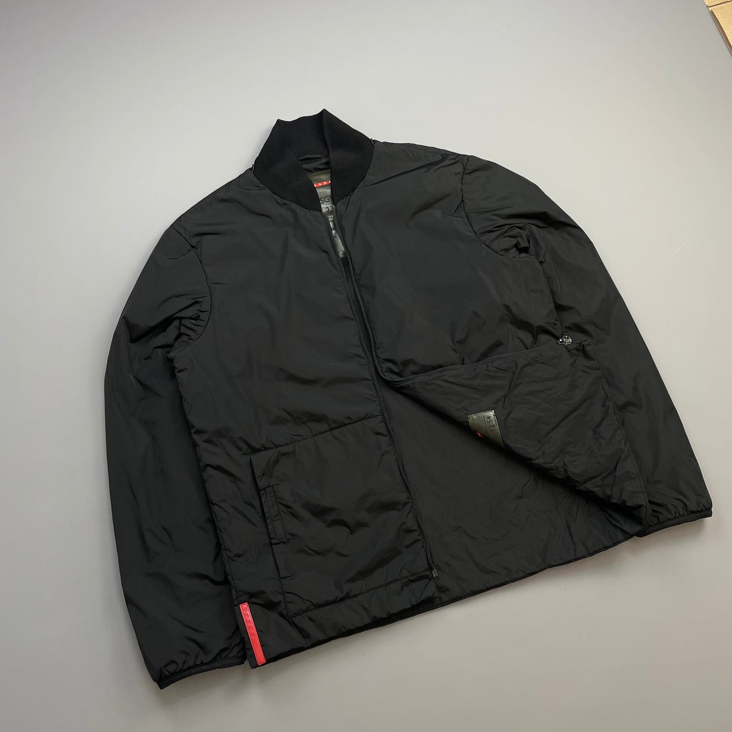 Prada Sport Black 00s Wool & Nylon Padded Liner Bomber Jacket
