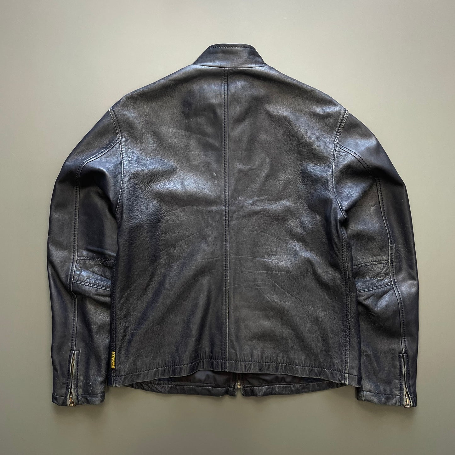 Armani Jeans Navy 90s Technical Leather Biker Jacket