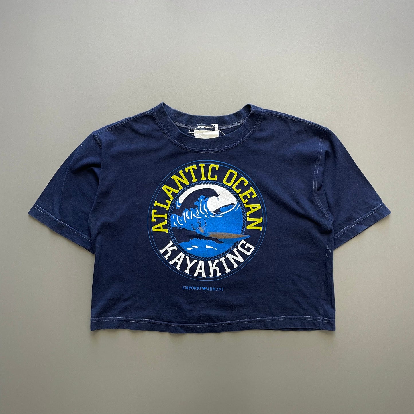 Emporio Armani Navy 80s Women's Graphic Cropped T-Shirt