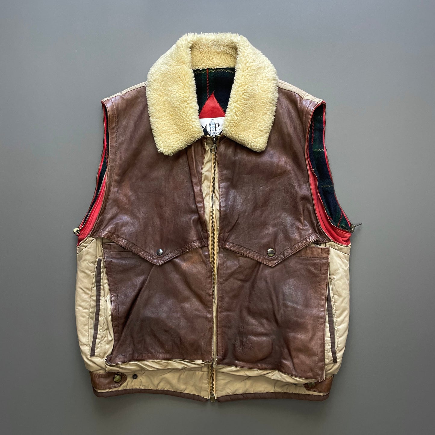 C.P. Company Brown 80s Dutch Police Shearling Leather Gilet