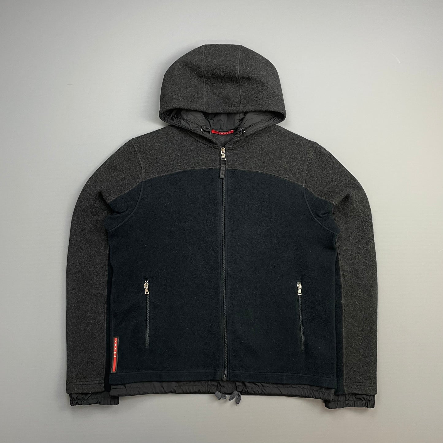 Prada Sport Black & Grey 00s Nylon & Fleece Hooded Jacket