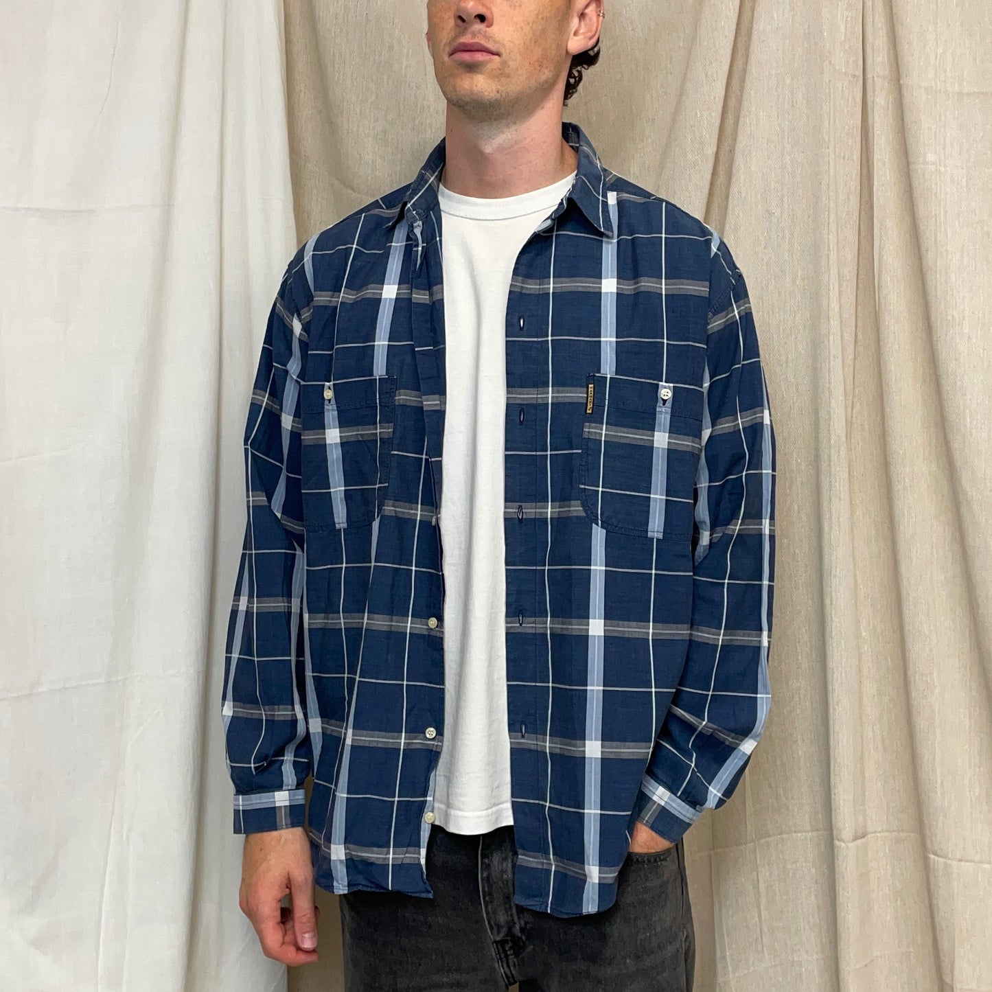 Armani Jeans Navy & Blue 90s Check Pocket Shirt