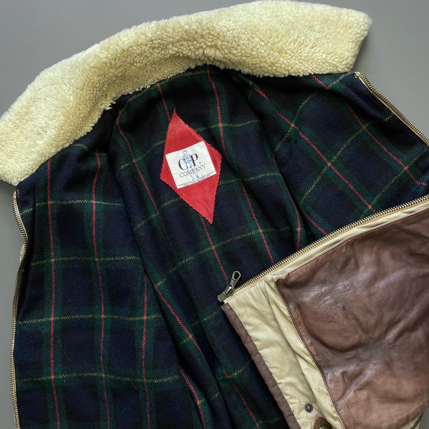 C.P. Company Brown 80s Dutch Police Shearling Leather Gilet
