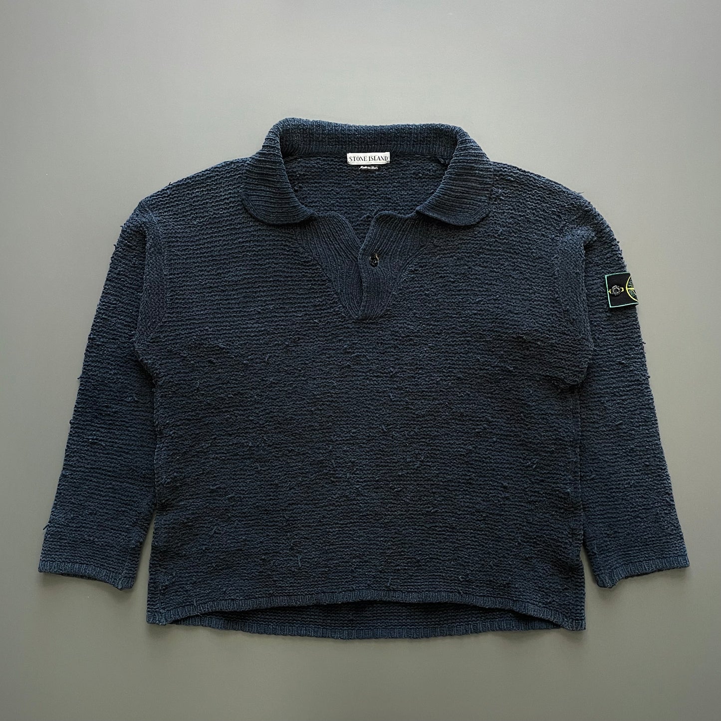 Stone Island Navy SS97 Collared Chenille Knit Jumper