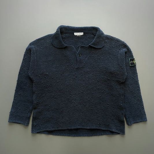 Stone Island Navy SS97 Collared Chenille Knit Jumper
