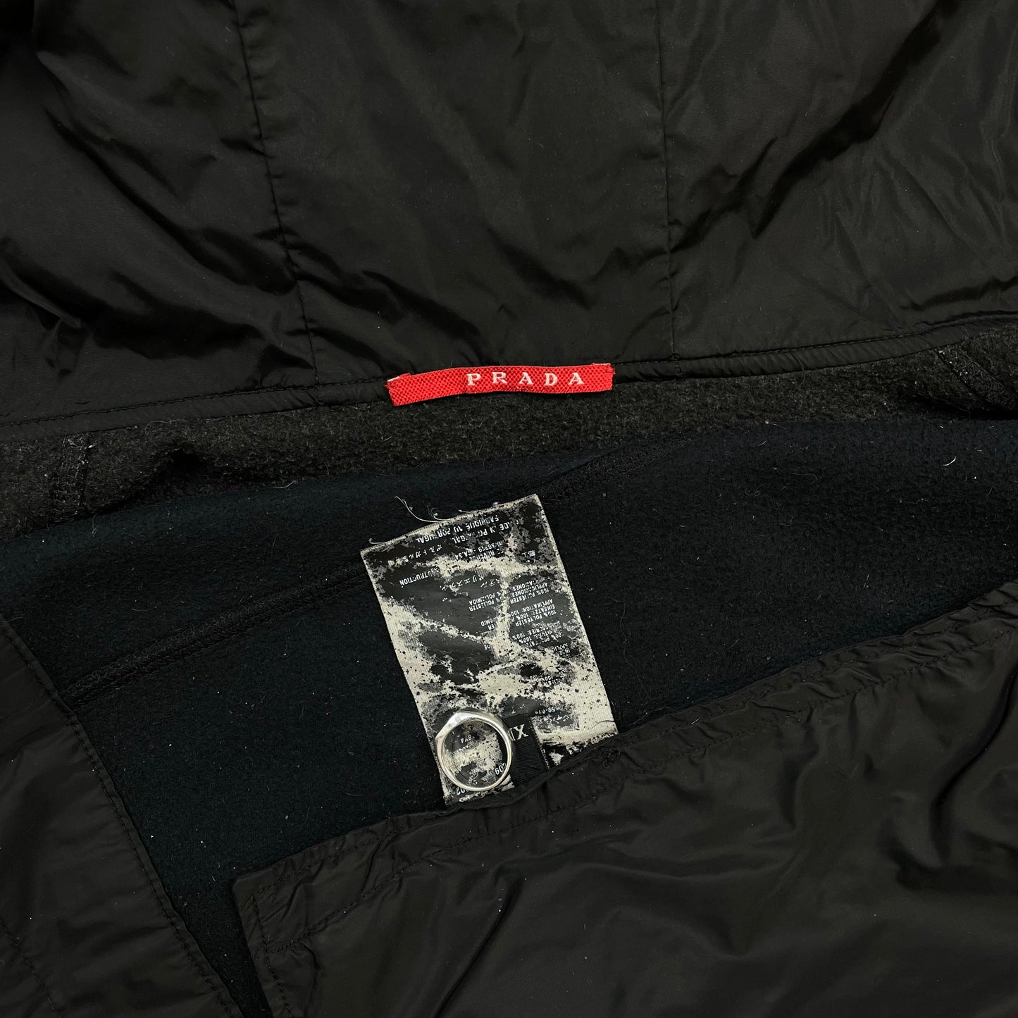 Prada Sport Black & Grey 00s Nylon & Fleece Hooded Jacket
