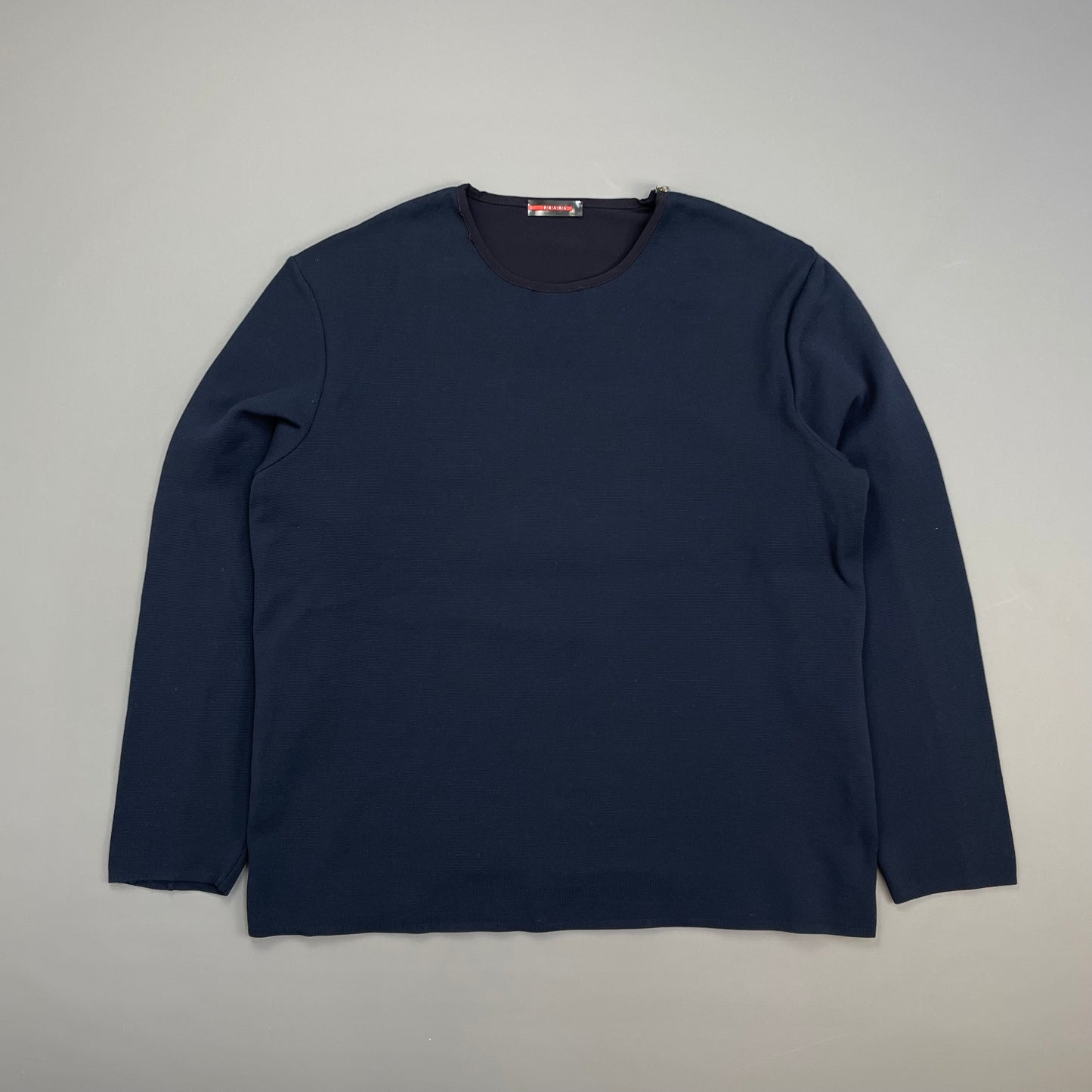 Prada Sport Navy SS00 Nylon Shoulder Zip Panel Crewneck Jumper