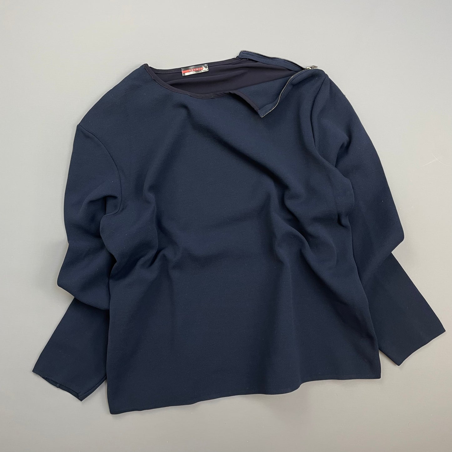 Prada Sport Navy SS00 Nylon Shoulder Zip Panel Crewneck Jumper