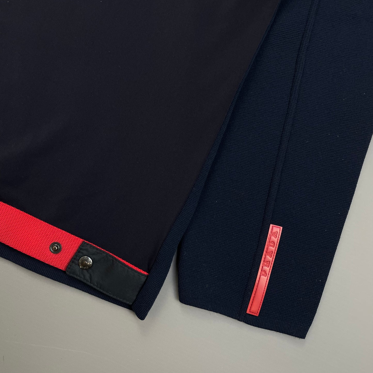Prada Sport Navy SS00 Nylon Shoulder Zip Panel Crewneck Jumper