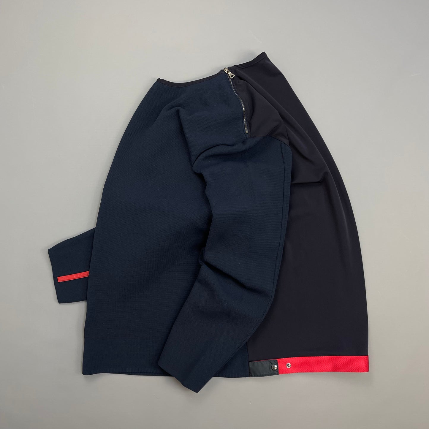 Prada Sport Navy SS00 Nylon Shoulder Zip Panel Crewneck Jumper
