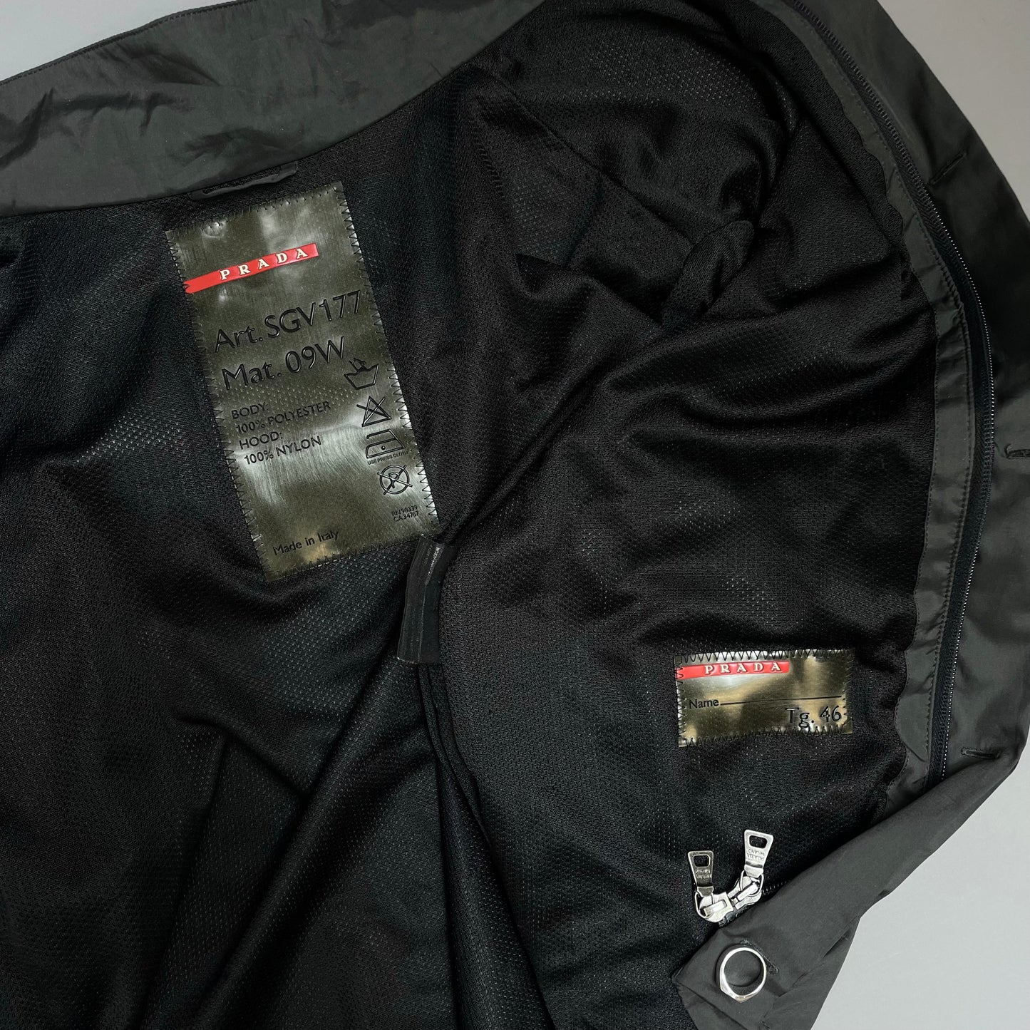 Prada Sport Grey 00s Hidden-Vent Concealed Hood Technical Jacket