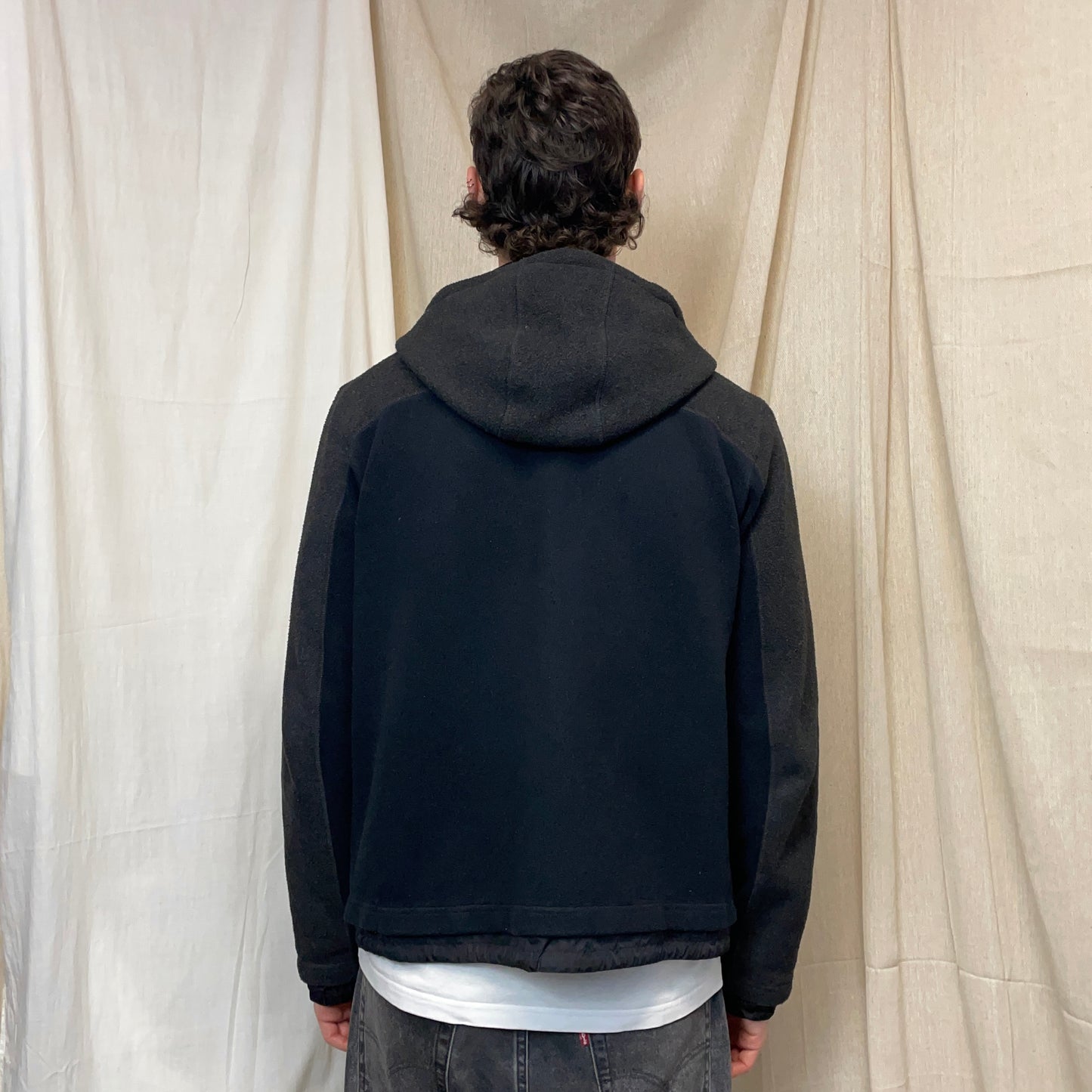 Prada Sport Black & Grey 00s Nylon & Fleece Hooded Jacket