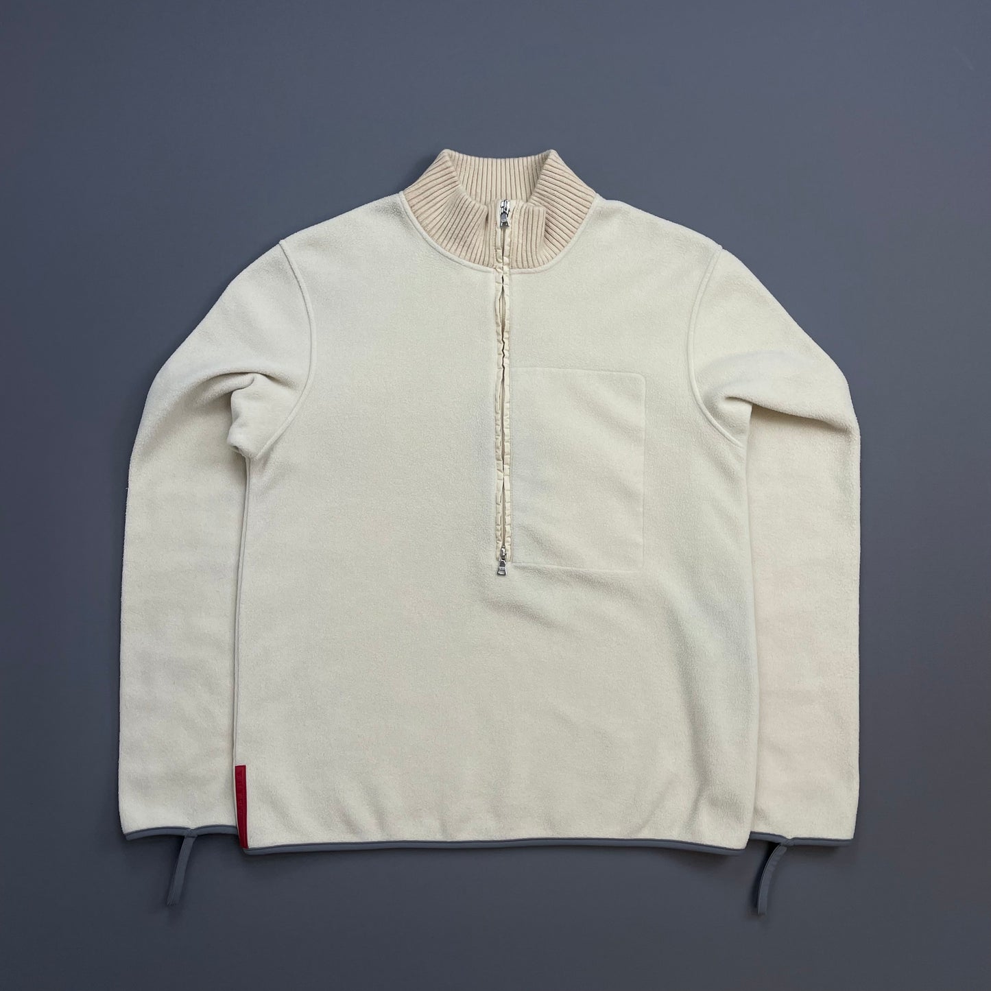 Prada Sport Cream 00s Nylon Elbow Dual-Zip Lightweight Fleece Jumper