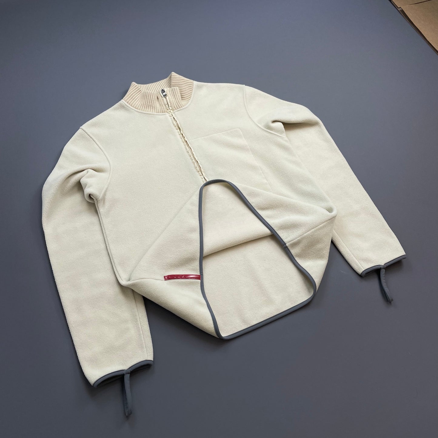 Prada Sport Cream 00s Nylon Elbow Dual-Zip Lightweight Fleece Jumper