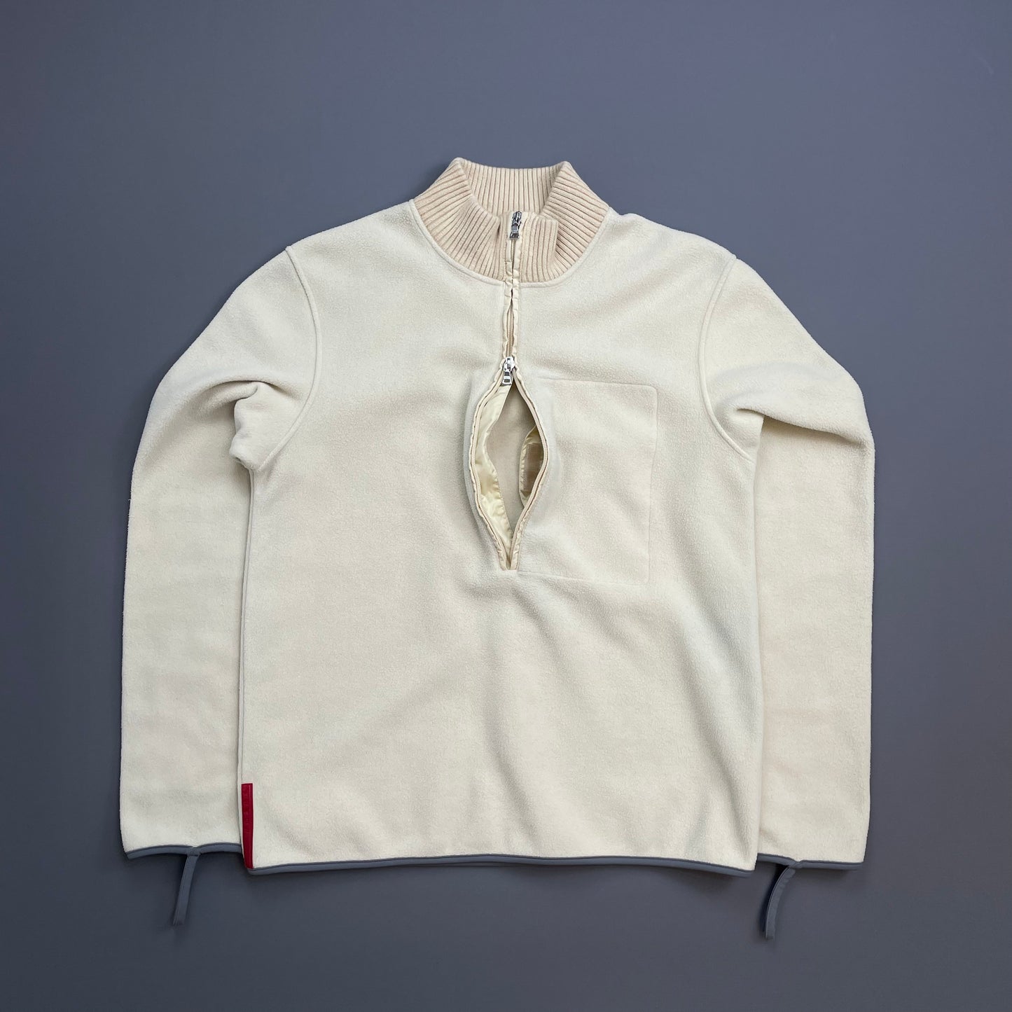 Prada Sport Cream 00s Nylon Elbow Dual-Zip Lightweight Fleece Jumper