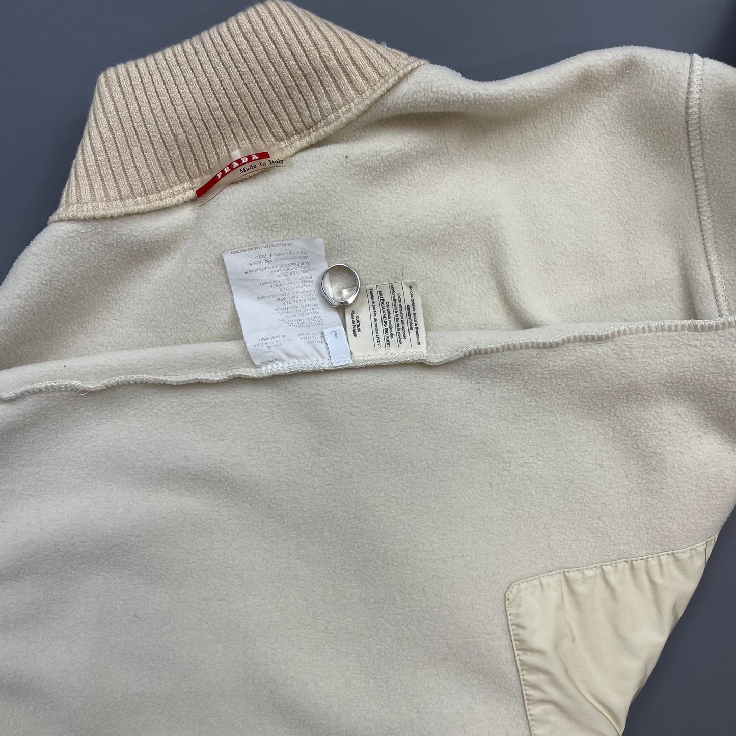 Prada Sport Cream 00s Nylon Elbow Dual-Zip Lightweight Fleece Jumper