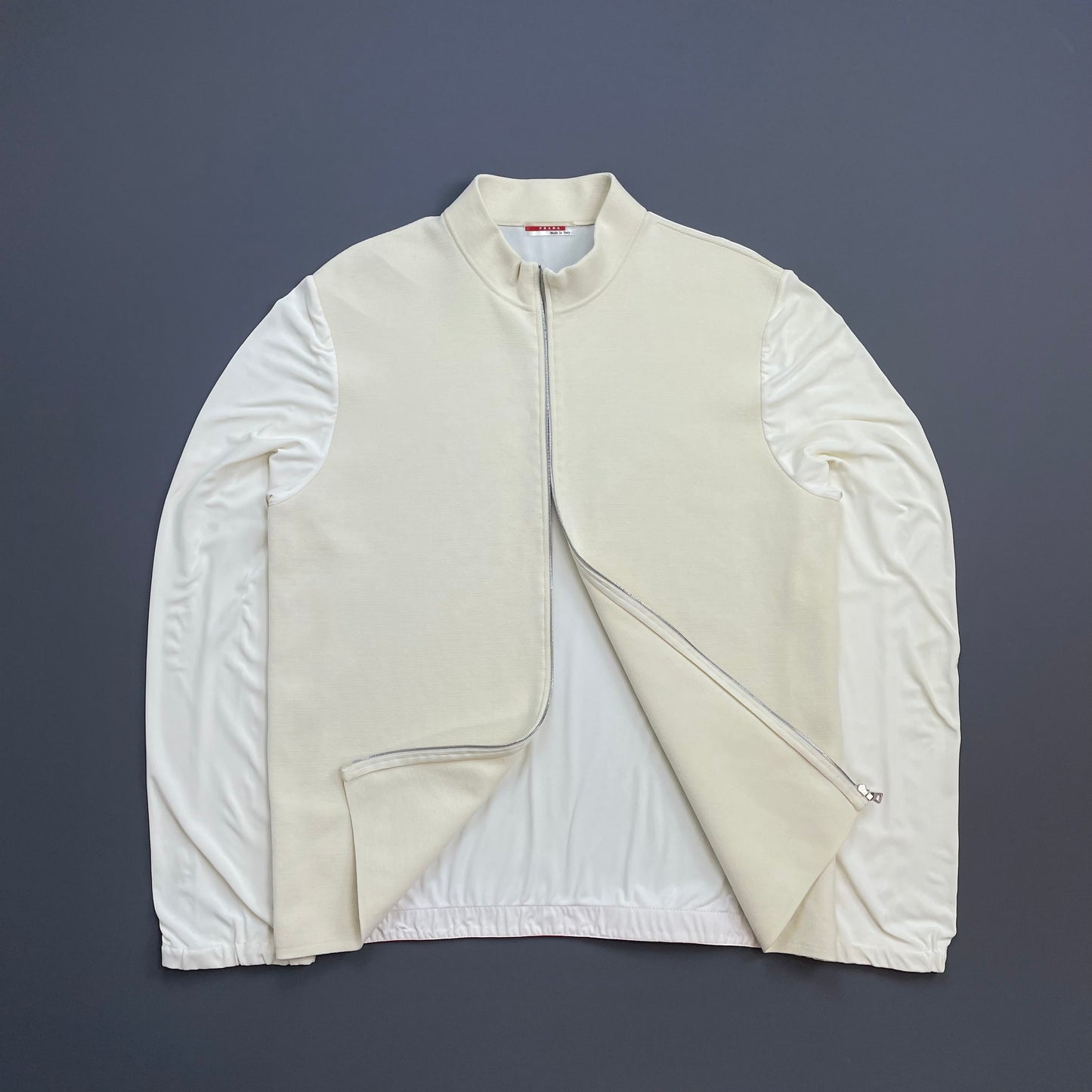 Prada Sport Cream & White SS00 Lightweight Zip-Through Nylon Panelled Jacket