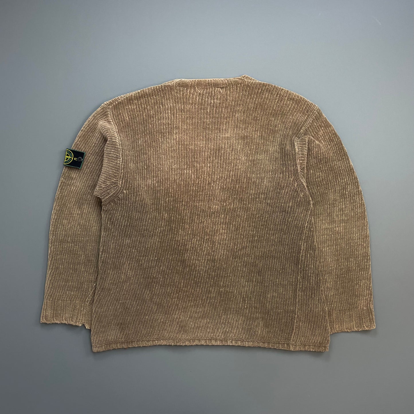 Stone Island Brown AW98 Chenille Knit Scoop Neck Green Edge Badge Jumper