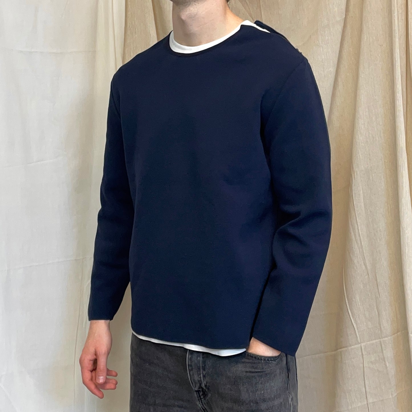 Prada Sport Navy SS00 Nylon Shoulder Zip Panel Crewneck Jumper