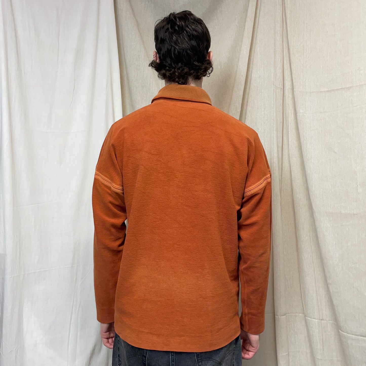Stone Island Orange 80s Silver Button-Up Collared Spellout Jumper