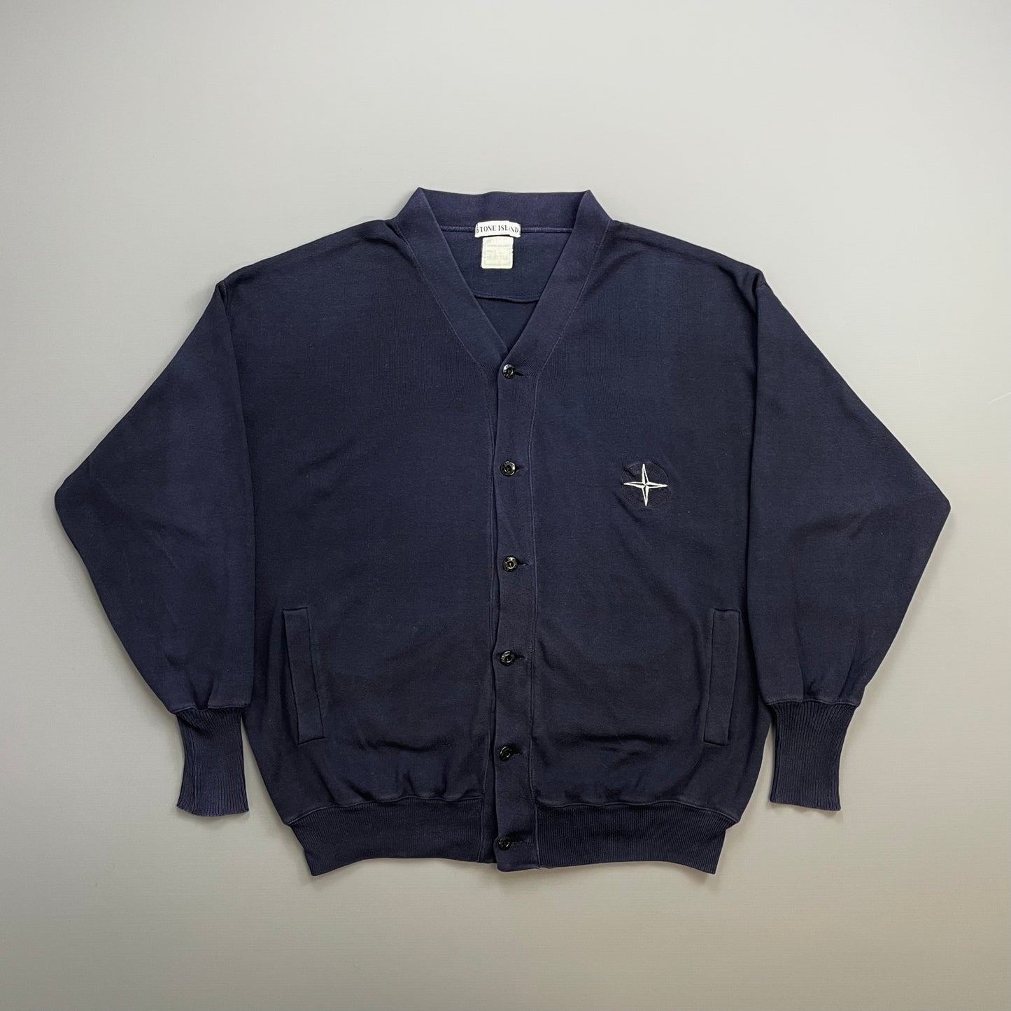 Stone Island Navy 90s Compass Emblem Button-Up Cardigan