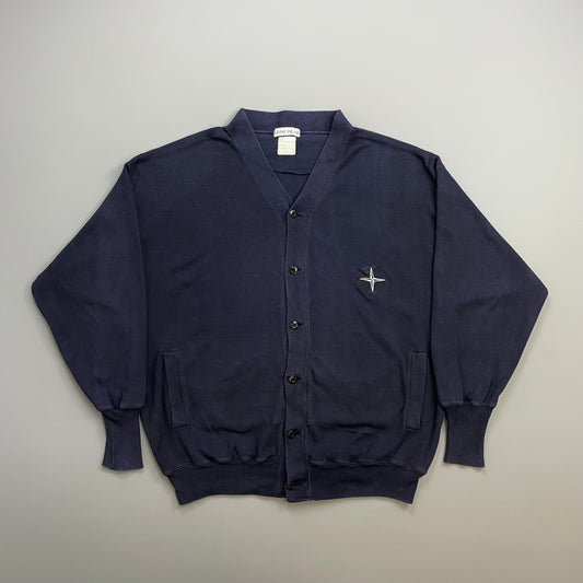 Stone Island Navy 90s Compass Emblem Button-Up Cardigan
