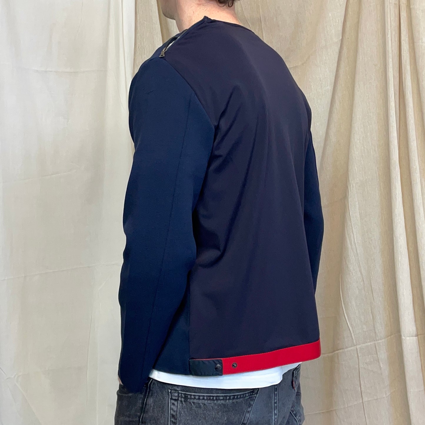 Prada Sport Navy SS00 Nylon Shoulder Zip Panel Crewneck Jumper