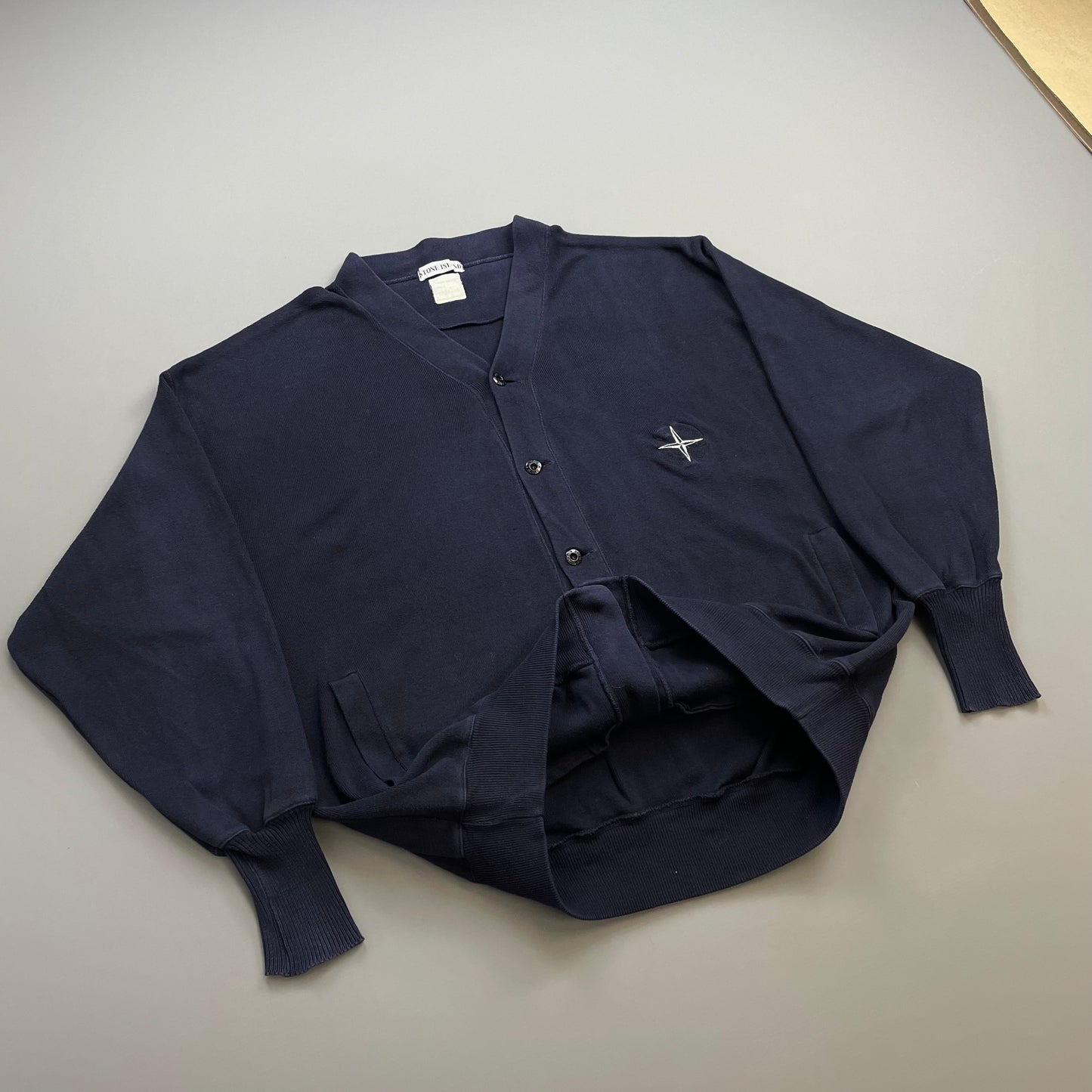 Stone Island Navy 90s Compass Emblem Button-Up Cardigan
